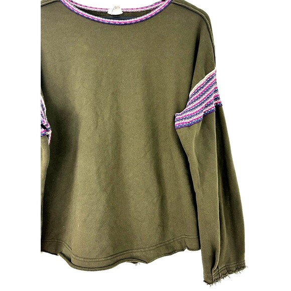 Natural Life Boho Knit Trim Sweatshirt Womens L XL Green Comfy Casual Oversized - Picture 6 of 12